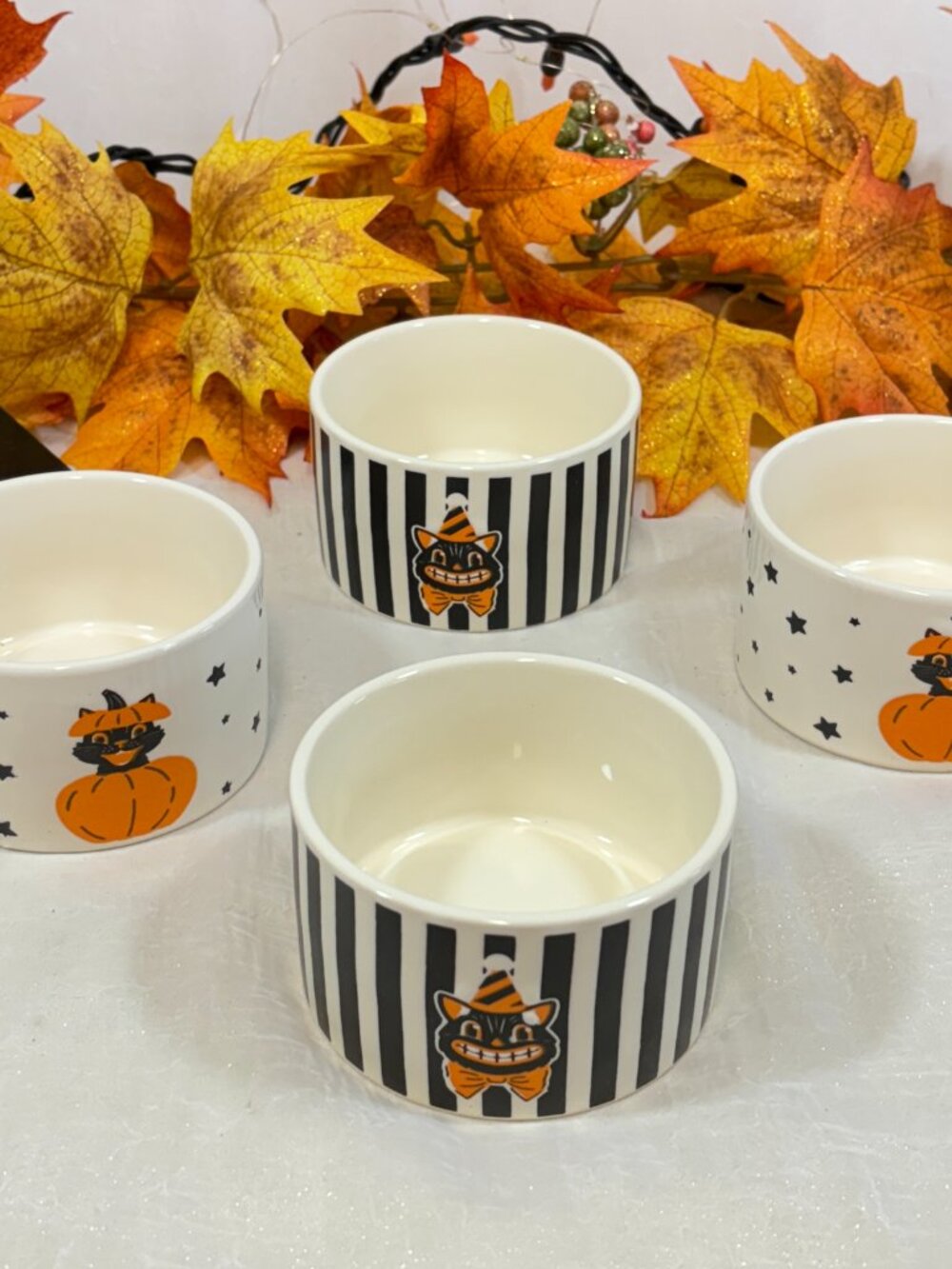 The Bakeshop Halloween Retro Vintage Style Pumpkin Cat Ramekins Candy Dish Set 4 - Picture 7 of 8